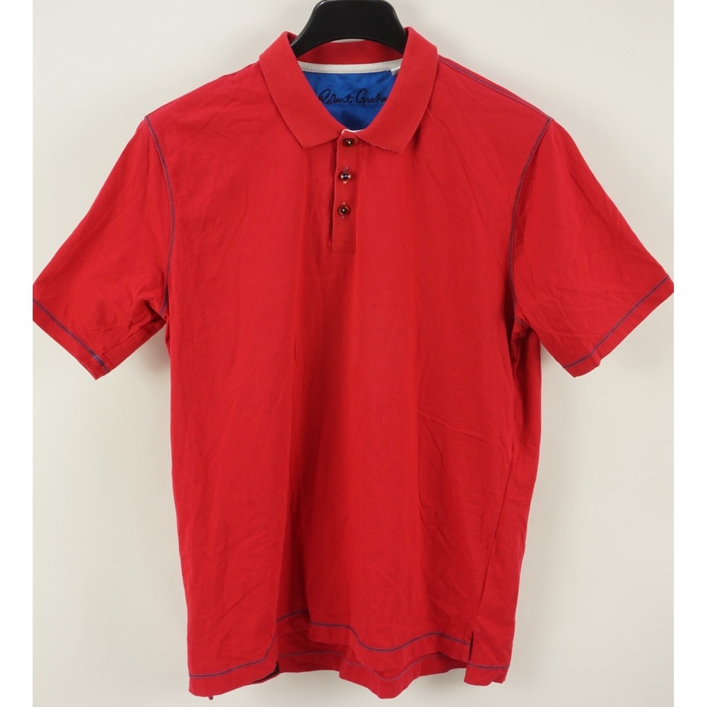 Robert Graham Flip Collar Polo Shirt Mens Medium Short Sleeve Pink Cotton Jersey